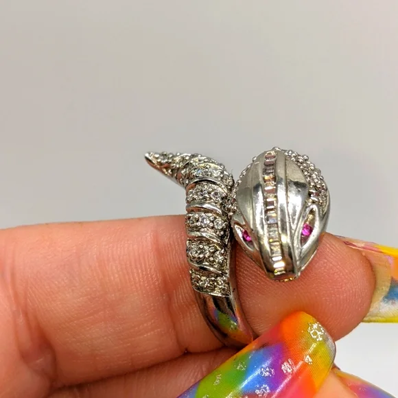 Snake Bypass Design Sterling Silver Ring - Picture 8 of 11